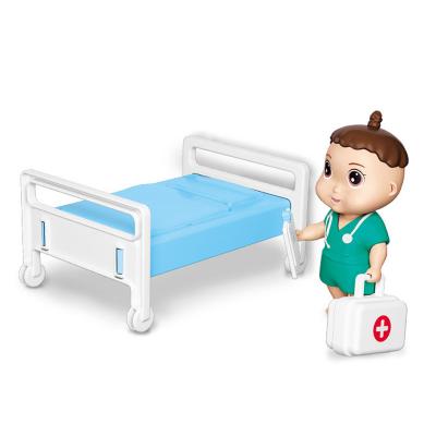 China 6 Career Plastic Blind Box Pretend Doctor Toys Play Set With Patient Bed For Kids for sale