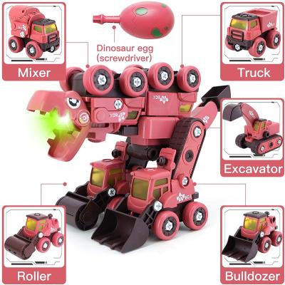 China Erchaoxi 2021 transformation 5 in 1 DIY disassemble to construction truck transformation dinosaur assembly model kit for kids for sale