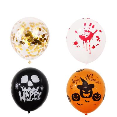 China Wholesale Halloween Decoration 12inch Latex Balloons Hang Set Sequins Latex Dumpkin Printed Balloon For Halloween Party Decoration for sale