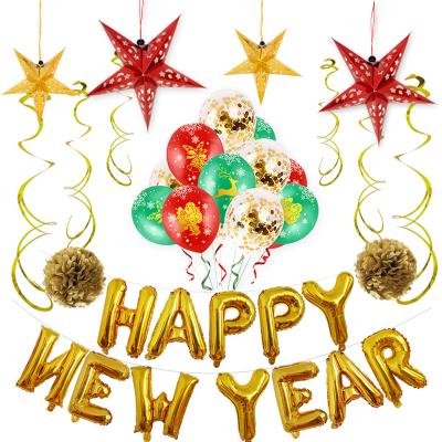 China Happy New Year Decoration Christmas 39 Pcs With Hollow Star Party Set Event Party Supplies Paper Flowers Latex Balloons Decoration Christmas for sale