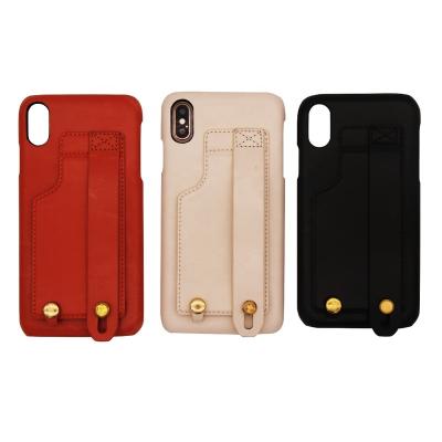 China Custom Leather Stand Up Cell Phone Case PU Leather Stand Cover With Strap Design For iPhone Xs for sale