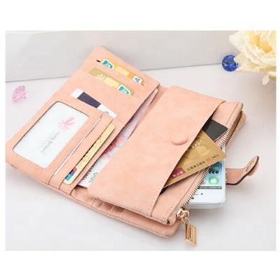 China Waterproof Light Pink Women's Long Purse Wallet With Removable Zipper Pocket Large Capacity for sale