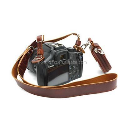 China Custom Genuine Leather Camera Strap Fashion Cow Leather Long Shoulder Top Brown Leather Camera Accessories for sale