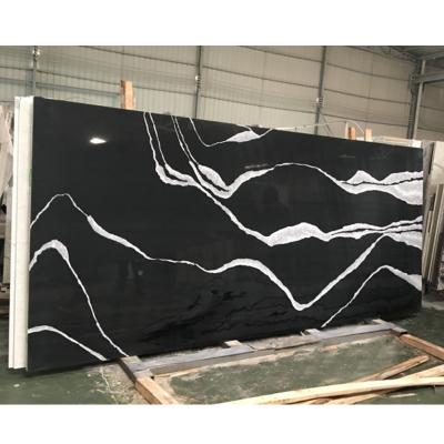 China Durable Wholesale Artificial Calacatta Black Quartz Countertops For Kitchens for sale