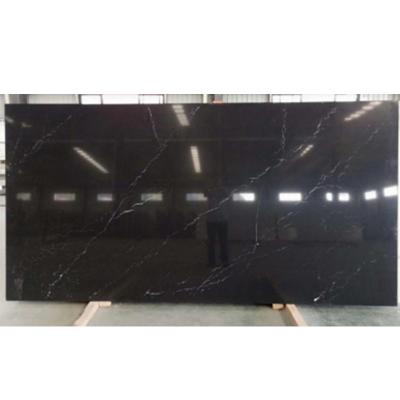 China Durable Hot Selling Black Vein Quartz Shower Wall Panel Slabs Large Polish Quartz For Countertops for sale