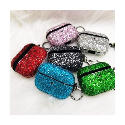 China Fashion Glitter Designed Cases For Airpod Pro Bling Leather Hard Cover Shockproof Cover Device With Key Chain For AirPod 2 for sale