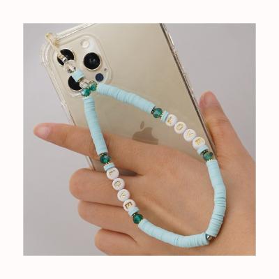 China Fashion Phone Beaded Chain Charm Lanyard Wrist Strap Mobile Phone Lanyard Colorful Rainbow Design Strap for sale