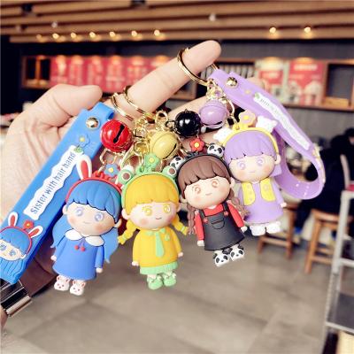 China Decoration Dinner Little Girl Cartoon Key Chain Cute Soft Nice Quality Silicone Bag Charms Fashion Key Ring for sale