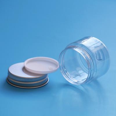 China Household Products Wholesale Clear Plastic PET Jar With Aluminum Cap 100g Instock for sale