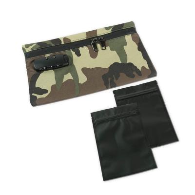 China Camouflage Smell Proof Bag Activated Carbon Fiber Technology Odorless Pouch With Combination Lock Camouflage Smell Proof Bag for sale