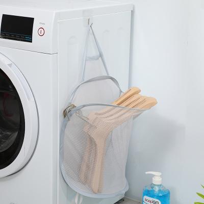 China Modern Wall Mounted Bathroom Folding Laundry Hamper Dirty Nylon Dirty Clothes Hamper Hanger Toy Storage Basket for sale