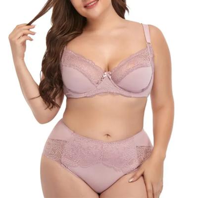 China QUICK DRY Woman Lace Up Sexy Lady Plus Size Bra Panties Set Ladies Underwear Ultra Slim Bra Big Cup 3Xl/4Xl/5Xl for sale