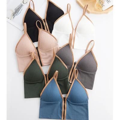 China Breathable Deep V Desi Girls Sexy Bra Wireless Push Up Bralette With Front Zipper Women Removable Sponge Sexy Bra Pads Sports Camisole Top for sale