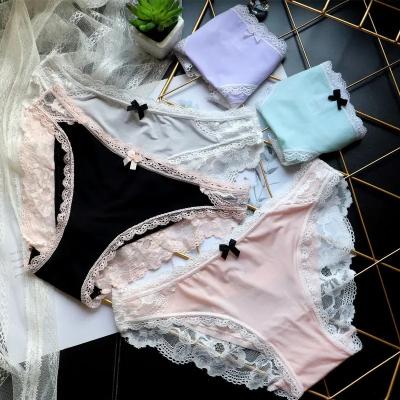 China Big Size PICS Girls Panties Sexy Lace Women's Panties Low Rise Underwear Cavity Panties Antibacterial Pink Seamless Ice Pink Pantys for sale