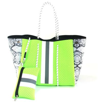 China 2022 Summer Style Waterproof Tote Bag Women Waterproof Print Travel Bags Lady Neoprene Tote Handbags for sale