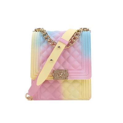 China 2021 New Arrival High Quality Candy Color Jelly Shoulder Square Bag Rainbow PVC Jelly Bags Small Pinch for sale