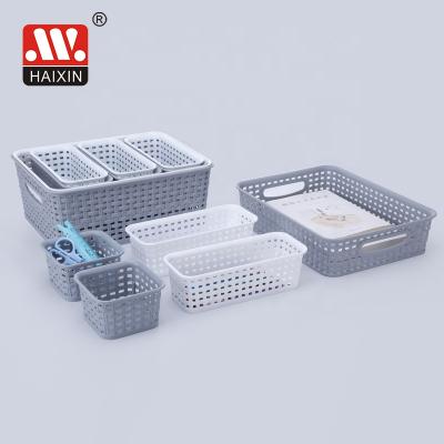 China Haixin Viable Plastic Wicker Sundries Drawer Organizer 5pcs/8pcs Storage Basket Set for sale