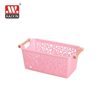 China Haixin Manufacture Sustainable Small Basket Storage Small Plastic Basket With Handle for sale