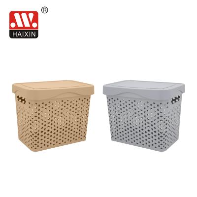 China New-fashion1.3L 9L Home Sustainable Rattan Woven Storage Basket Plastic Storage Baskets With Lid for sale