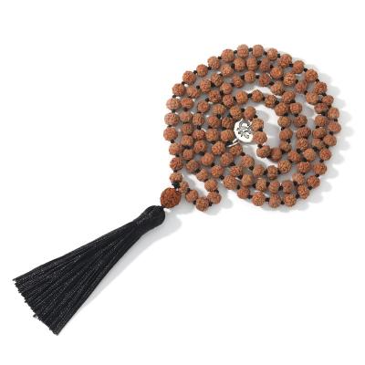 China CLASSIC 6mm Rudraksha 108 Mala Beaded Prayer Necklace Tassel Ocean Jasper Pendant Necklace for sale