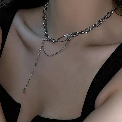 China Customized Silver Chain Necklace CLASSIQUE Diamond Pin Link Chain Necklace Women Chic Jewelry Tassel for sale