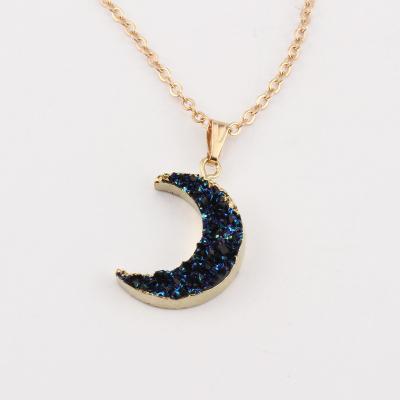 China New Arrivals CLASSIC Simple Moon Necklace Black Crystal Natural Quartz Resin Crescent Moon Pendant Necklace for sale