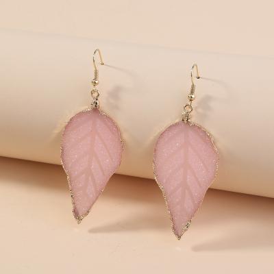 China New Arrivals Women's Rose Quartz Leaf Jewelry Wholesale Casual/Sporty Pink Hook Earrings Leaves Earrings for sale