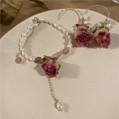 China BOHEMIA Fashion Design Rose Flower C Circle Earrings Elegant Vintage Flowers Bead Earrings Bracelets Set for sale