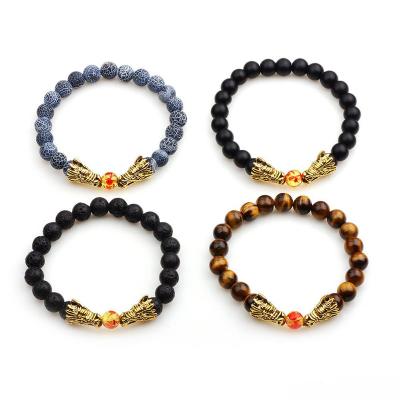 China CLASSIC 8mm Natural Black Lava Volcanic Stone Tiger Eye Bracelet for sale