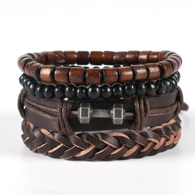 China CLASSIC Handmade Men Dumbbell Accessories Leather Bracelet Men Hand Rope Leather Bracelet Custom Men for sale