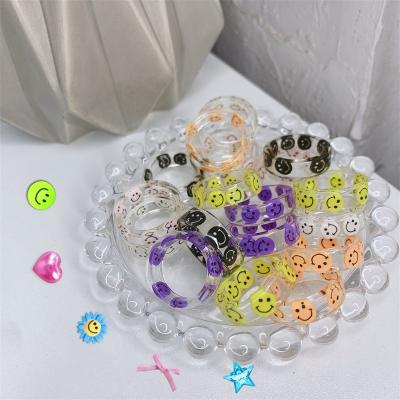 China Cute Girls' Jewelry Summer Fashion Cute Girls' Clay Rings Transparent Acrylic Resin Polymer Rings Smile Face Resin Rings TRENDY for sale