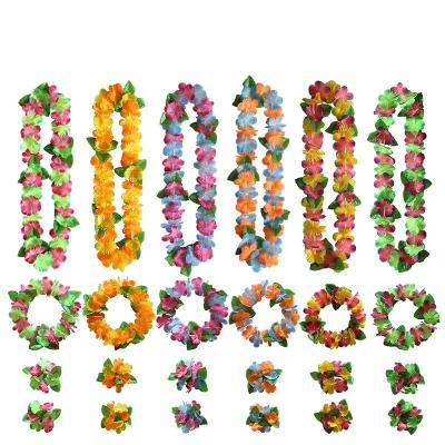 China High Quality Fashion Hawaii Garland 12 Colors Petal 4pcs Party Jewelry Necklace Headband Elastic Bracelets Festival Accessories for sale