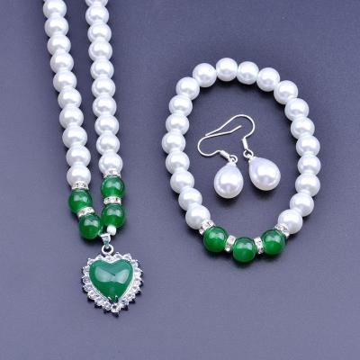 China High Quality Fine Jewelry Fine Pearl Necklaces Rhinestone Heart Charms Necklace Earrings Pendant Bracelets Set Women Accessories Jewelry Sets for sale