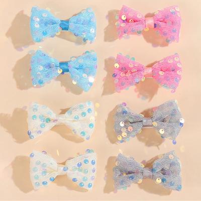 China Japan And Korean New Cute Bow Sequin Kids Hairpin Sets Multicolor Girls Headwear 8pcs Clips Mesh Bowknot Snap Princess Hair for sale