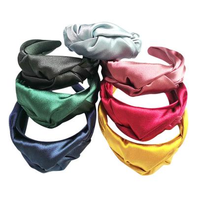 China European and American hard hair accessories women's satin fabric fashion OL style oversized width tied headband girls hair band for sale