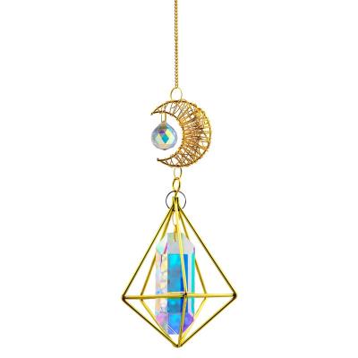 China Crystal Suncatcher Indoor Outdoor Brass Moon Ornament Rainbow Maker Window Sun Shabby Chic Hanging Catcher Stained Glass Space Room for sale