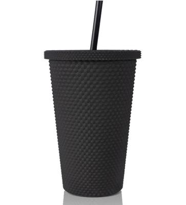 China 14oz Bar-bie Sustainable Black Plastic Cups Double Wall Durian Tumblers With Lids Straws for sale