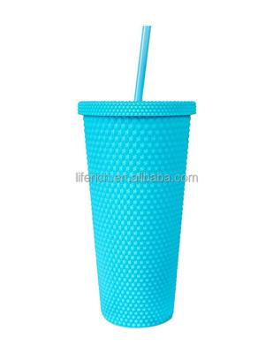 China Factory Outlet Viable Plastic Straw Cup Tumblers With Own Logo Durian Sticker Matte Double Wall Diy 24oz Studded Mug for sale