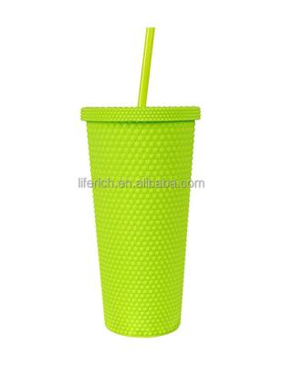 China 2023 Hot Selling Viable Plastic Cup Double Wall Plastic Tumbler With Straw Customized Color Cup for sale