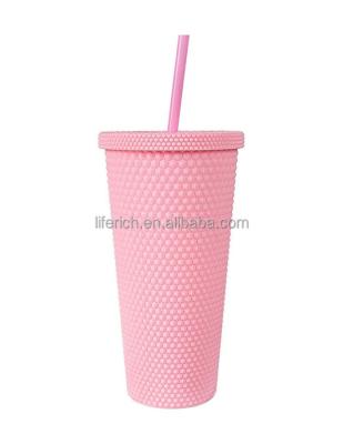 China Sustainable Studded Mug with Lid, Double Wall Plastic Cup with Straw, Can Hold Ice Coffee and Water and Slush or Smoothie for sale