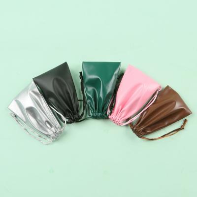 China Wholesale Luxury High Quality Black Waterproof Package Pouch Bag Factory Factory PU Leather Cosmetic Drawstring Bag for sale