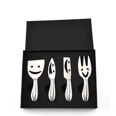 China Workable 6 Pcs Stainless Steel Cheese Knife Set Cheese Knife Set Is An Ideal Gift Meat Pies Functional Utensils Smiley Cheese Knife for sale