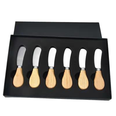 China Viable 6 Pcs Cheese Spatula Stainless Steel Butter Spatula With Wooden Handle Sandwich Cream Cheesecake Condiment Knife Set for sale