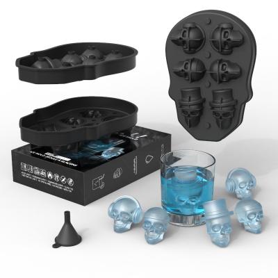 China 6 Cavity 3D Head Tray Mold Viable Skull Silicone Ice Cube For Amazon Wholesale Bpa Free Ice Blocks Making Machine for sale