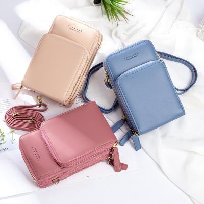 China High Quality 3 Layers Mobile Phone Bag Universal Large Capacity Bag Waterproof One-Shoulder Messenger Bag Leather Mobile Phone Bag for sale