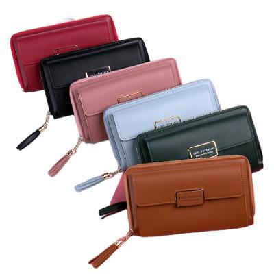 China New high quality ladies coin purse women's large capacity tassel zipper clutch diagonal mobile phone bag PU leather shoulder bag for sale