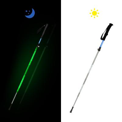 China EVA Outdoor Trekking Pole Lock Aluminum Alloy Handle Adult Telescopic Luminous External Straight Walking Stick for sale