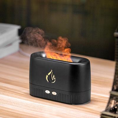 China Car USB Flame Fire Aroma Essential Oil Diffuser Vapor Water Ultrasonic Cool Mist Mini Humidifier 7 Color LED Light Power Time ABS for sale