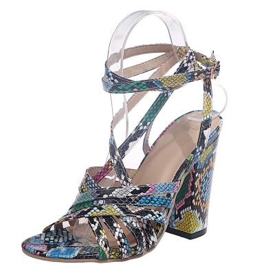 China Fashion Trend Women's Shoes Stepping Up Border Sandals Plus Size Colorful Pattern Women's Fashionable Snakeskin Shoes for sale