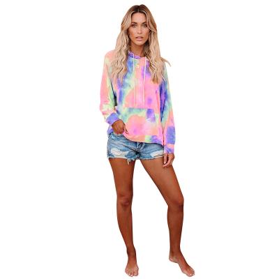 China Wholesale High Quality Women's Autumn Women's Warm Soft Sweatshirts Tie Dye Patchwork Hooded QUICK DRY Custom Casual Sweater Pocket Pullover for sale